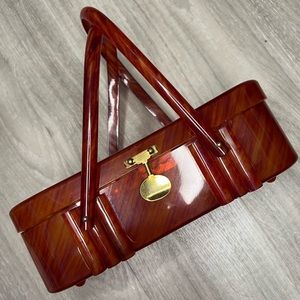 1950s mid century modern faux tortoiseshell basket purse